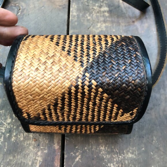 Rattan and Leather Mini Shoulder Bag - Picture 3 of 10